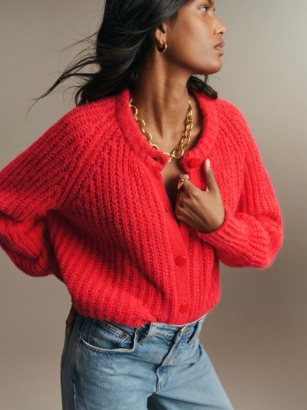 Sézane Emile Cardigan Red Alpaca Wool – Size M